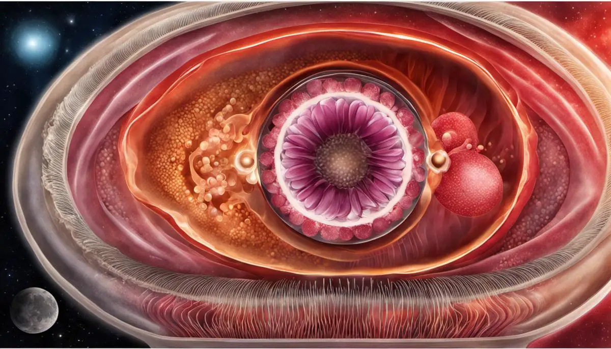 An illustration depicting the ovulation phase and menstrual phase in a woman's menstrual cycle.