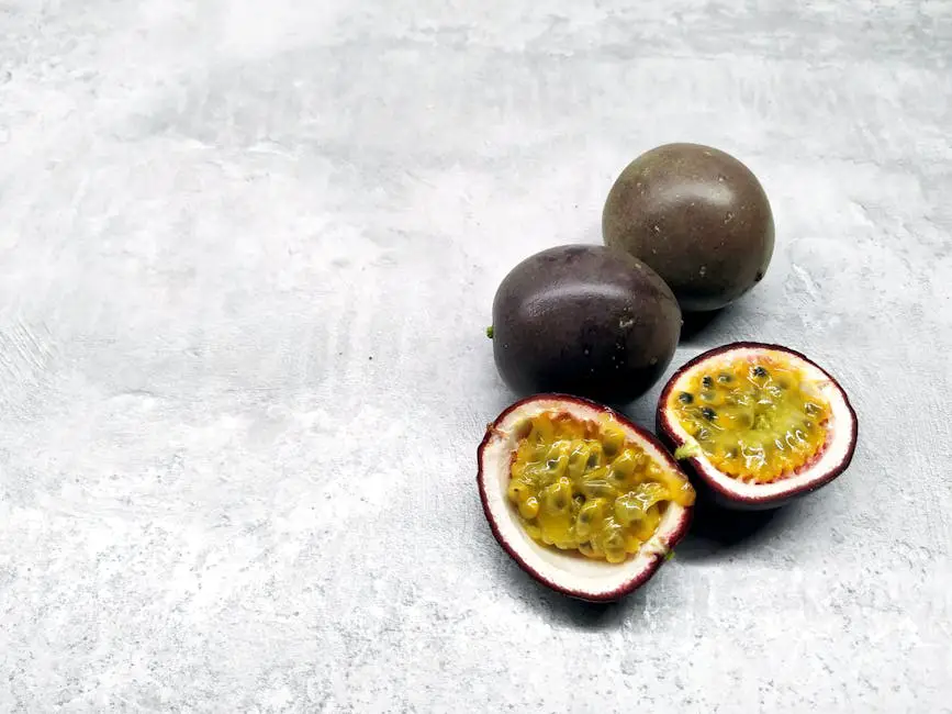 Fresh passion fruit pulp highlighting fiber content for digestive support during pregnancy